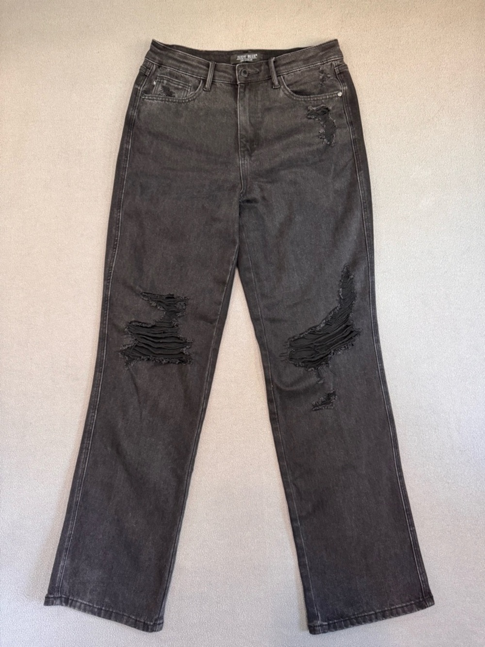 Judy Blue Charcoal Black Denim Distressed 90’s Straight Jeans, size 29